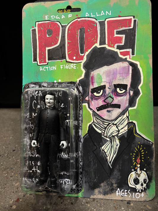 Hand painted Edgar Allen Poe action figure card (Green)